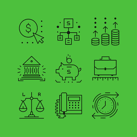 Set of line icons in the flat style. Business and Finance, Finance and investment, banking office, asset growth.のイラスト素材