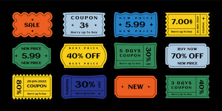 Set of vector tickets, price tags and couponsのイラスト素材