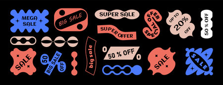 Vector stickers of unusual shapes with special offers and sales promotions.