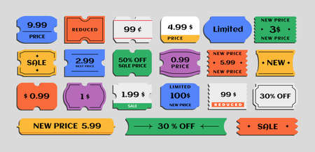 Set of vector tickets and price tags, promotions of various forms,のイラスト素材