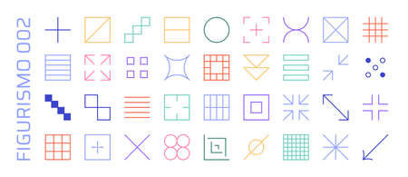 Set of vector abstract geometric linear icons of arrows and grids in memphis style,のイラスト素材