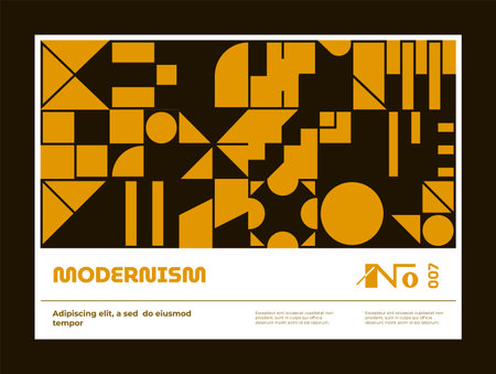 Horizontal poster with a minimalistic design in the Bauhaus style, brutal cover with abstract geometric shapesのイラスト素材