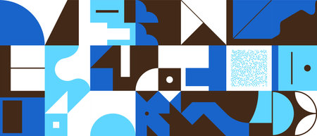 Horizontal background consisting of a set of abstract geometric futuristic figures with a thin line,...
