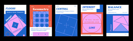 Vertical poster A4. Banners with geometric linear figures in memphis style. Set of abstract posters...