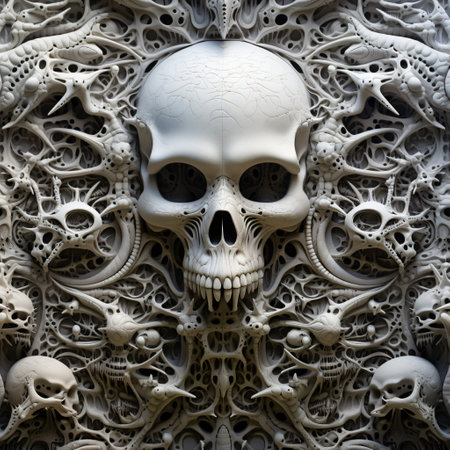 bizarre alien wall art, extraterrestrial skull reliefの素材