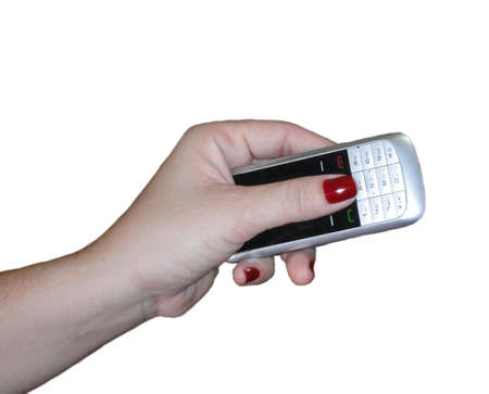 Female hand holding mobile phoneの写真素材