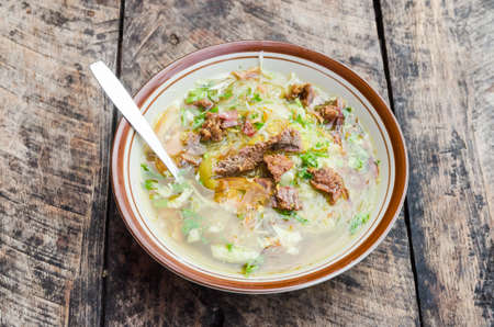Traditional beef soup in Yogyakarta, Java, Indonesiaの写真素材
