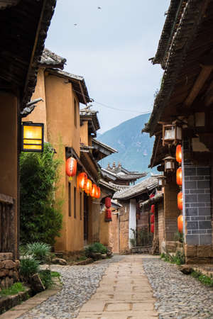 Old street in Shaxi, a traditional Chinese village in Yunnan, China.のeditorial素材