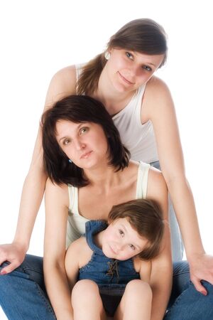 Group portrait of mother and two daughtersの写真素材