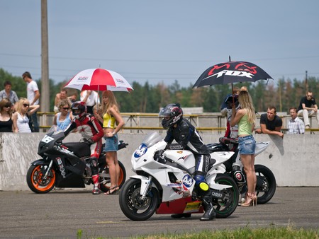 KIEV, UA - JUNE 27: Race of Ukrainian Superstock Championship on Chaika motordrome June 27, 2010 in Kiev, Ukraineのeditorial素材