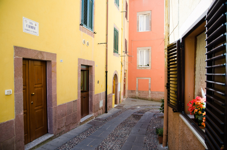 Sardinia, Italy.  2016 July, 16. Clean and colorful alley in the center of the small town of Bosa. The entire center of town is a popular hotel called Albergo Diffuso.のeditorial素材
