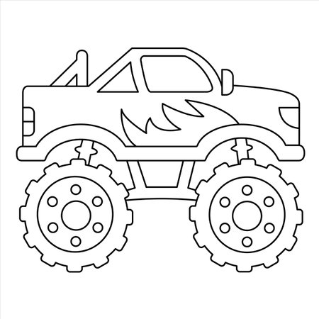 Monster Truck for Coloring Page, Outline Design for Kids Activity, Off Road Vehicle Vector Icon. Cartoon Truckのイラスト素材