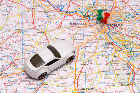 Abstract car travel on a map.