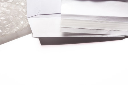 White envelope bubble wrap business isolated background concept.の写真素材