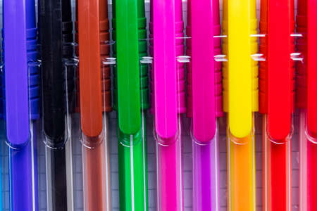Colorful pens in a row. Education abstract concept.の写真素材