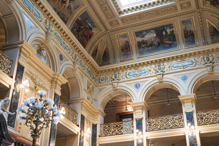 Lviv, Ukraine - July 2, 2019: Ornate interior of Solomiya Krushelnytska Lviv State Academic Theatre of Opera and Balletのeditorial素材