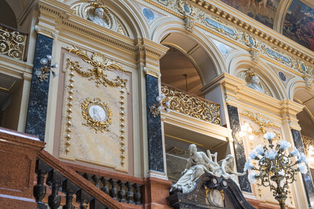 Lviv, Ukraine - July 2, 2019: Ornate interior of Solomiya Krushelnytska Lviv State Academic Theatre...