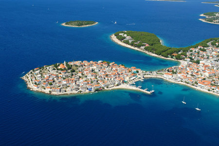 Aerial photo of the town Primosten in Croatiaの写真素材