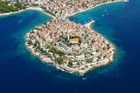 Aerial photo of the town Primosten in Croatiaの写真素材