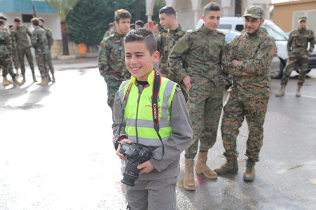deirqanoun el naher-tyre city-Lebanon-1-3-2020: Young boy Paramedic and photographer 
during Funeral...
