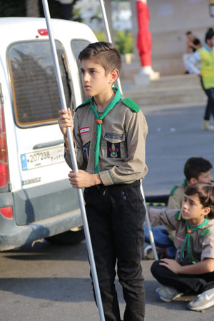 tyre city,lebanon,22-9-2019:
Ashura-islamic holy day; scout boys during Ceremonial ceremony In...
