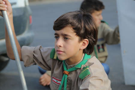 tyre city,lebanon,22-9-2019:
Ashura-islamic holy day; scout boys during Ceremonial ceremony In Ashura occasionのeditorial素材