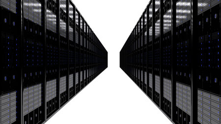 server room 3D rendering with clipping path