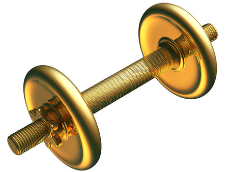 concept of physical exercise with dumbbells quality material with gold 3d renderingの写真素材