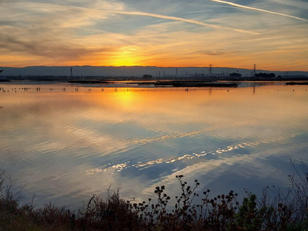 Sunset on the San Francisco Bay in the Don Edwards San Francisco Bay National Wildlife Refuge, Menlo...