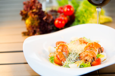 Caesar salad with shrimpsの写真素材