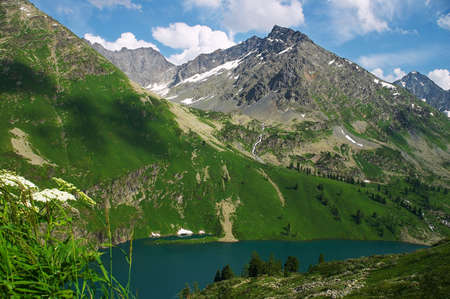 silent lake from altay mountainsの写真素材