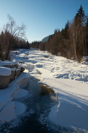 Winter river, Altayの写真素材