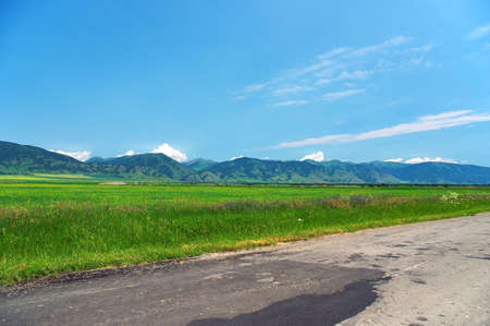 green fields and blue skies, Altayの写真素材