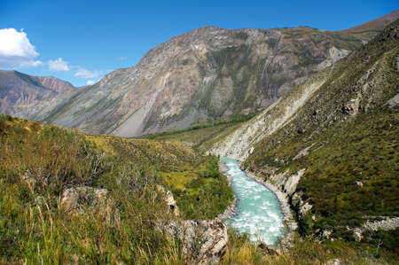 Rushing milk river, Altayの写真素材