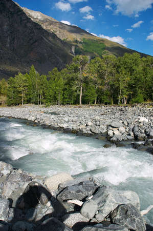 Rushing river, Altayの写真素材