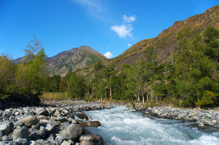 Rushing river, Altayの写真素材