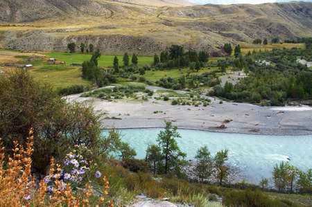 Turquoise river in the mountains, Altayの写真素材