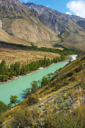 Turquoise river in the mountains, Altayの写真素材