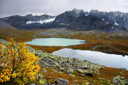 Two Lakes in the mountains, Altayの写真素材