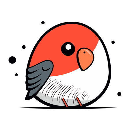 Vector illustration of cute little red bird. Isolated on white background.のイラスト素材