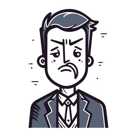 Angry businessman in suit. Vector illustration in line art style.のイラスト素材