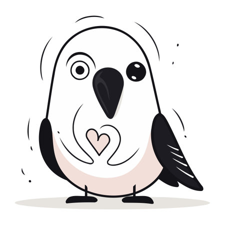 Cute cartoon parrot with heart. Vector illustration isolated on white background.