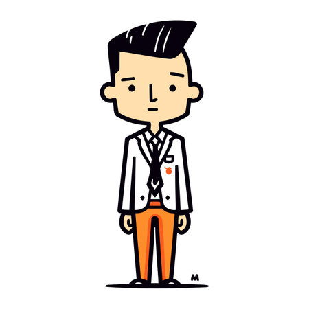Businessman standing with hands in pockets. Vector illustration in doodle style.のイラスト素材