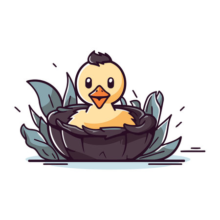 Cute duckling in the nest. Vector illustration of a cute duckling.のイラスト素材