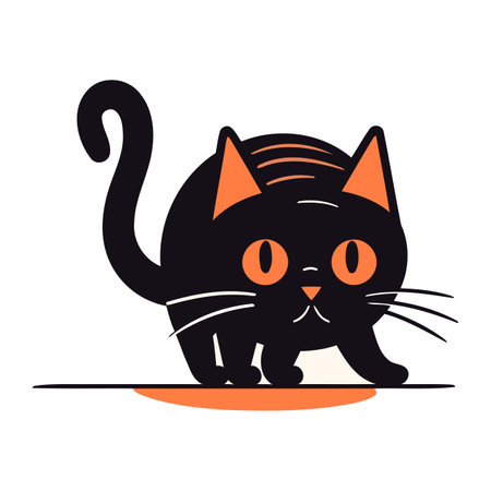 Cute black cat with orange eyes. Vector illustration isolated on white background.のイラスト素材