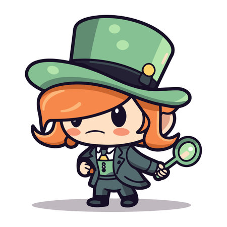 St. Patricks Day Cute Girl Detective Cartoon Vector Illustrationのイラスト素材