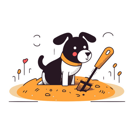 Cute dog with shovel. Vector illustration in flat cartoon style.のイラスト素材