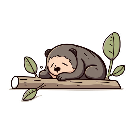 Cute cartoon bear sleeping on a tree branch. Vector illustration.のイラスト素材