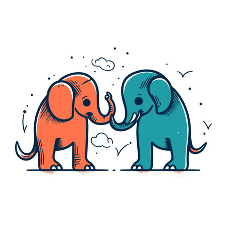 Cute elephant and elephant in love. Hand drawn vector illustration.のイラスト素材