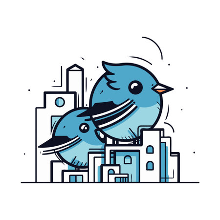 cute birds couple in the cityscape vector illustration design graphic flatのイラスト素材